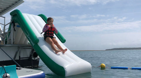 Pontoon boat waterfall slide